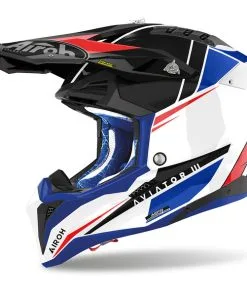 Airoh - Casque Aviator 3 Push Blanc Brillant / Noir Brillant / Bleu / Rouge